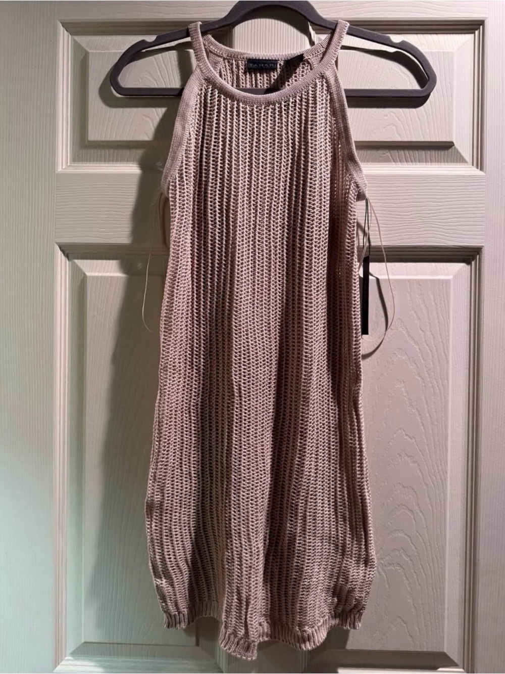 Tahari Blush Pink Open-Knit Halter Swim Coverup
